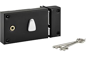 THIRARD - Serrure Horizontale en Applique à Clé à Fouillot pour Portail - Droite - Axe 56 mm - 140 x 82 mm - Noir - 2 Clés - Coffre et Gâche Acier Cambré - Mécanisme à 6 Gorges