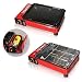 Produktbild Rsonic Rot Gasgrill + 12x Butan gas kartuschen  Red Camping gasgrill mit Grillrost und Grillplatte geeignet für für Garten, Terrasse, Picknick, Ersatz Ofen bei Stromausfall, Camping usw.