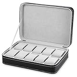 AREDOVL 10 Grids PU Leder Reißverschluss Armbanduhr Box Reise Uhr Aufbewahrungskoffer Organizer (Color : Black)