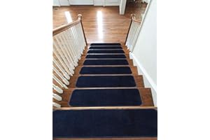 emmahome Carpet Stair Treads NON-SLIP MACHINE WASHABLE Mats/Rugs, 22x67cm, 11mm Thickness (Navy, 15)