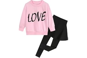 DHASIUE Girls Toddler Cute Outfits Clothing Set Hearts Print Long Sleeve Sweatshirt T-Shirt Tops & Pantskirt Skirt Leggings Trousers Age 2-10 Years