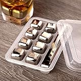 ♥ Funciones múltiples: las piedras de whisky son perfectas para cualquier tipo de vino y bebida. Disfrute de un sabor 100% original de whisky, coñac, ron, vodka, ginebra, cócteles, refrescos y vino con sus familiares o amigos en la fiesta de cumpleaños, aniversario de San Valentín, día de Navidad, etc. Los cubos de repuesto también se pueden usar. Para enfriamiento físico o compresas frías.