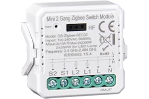 Yueyang Zigbee 2 Gang Smart Switch Module Alexa Module Remote Control and Relay Smart Life/Tuya Control Compatible with Alexa, Tuya HUB ZIGBEE Required (ZBSEC02)