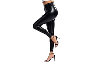 Merlvida Leggings Cuero Mujer Push Up Leggings de Piel Sintética Cintura Alta Leggins Polipiel con Forro Polar Elásticos Pantalón Térmico Invierno Pantalones PU Medias Cuero Mujer Sexy