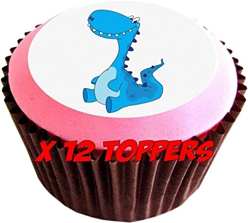 Dinosaur (Blue) # edible cake toppers (12 of 38mm 1.5inch) #93