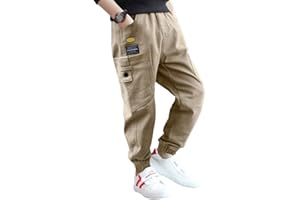 Rolanko Pantaloni Cargo per Ragazzi, Vita Elastica Completa Pantaloni da Uniforme Scolastica per Bambini vestibilità Regolare età 6-14 Anni