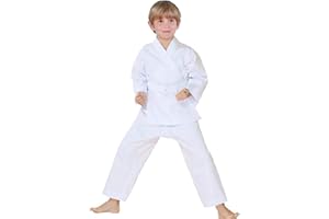 FLUORY Karate Uniform with Free Belt, White Karate Gi for Kids & Adult Size 000-6