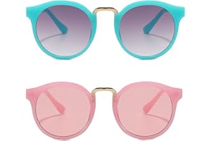 ZEACCT 2 Paar Sonnenbrille Kinder, Sonnenbrille Kleinkind mit Metall Nasenpolster, Mode Babysonnenbrillen Blau, Pinke, UV Brille Kleinkind Rund, Sonnenbrillen Set für Reisen, Ski, Einkaufen, Meer, Strand