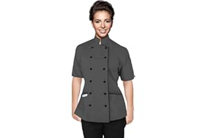 Uniformates Kurze Ärmel Damen Damen Tailored Fit Kochmantel Jacken