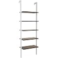 Libreria A Scala Da Parete Con 5 Ripiani - Scaffale In Metallo E Legno, Portata 150 Kg, Stile Moderno