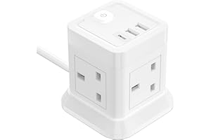 Cube Extension Lead with 4 USB Slots, BEVA 4 Way (13A/3250W) Multi Plug Extension Cords with Child Safety UK Desktop Power Extension Socket, 1.5M Extension Cable for Home Dorm Office Travel, White