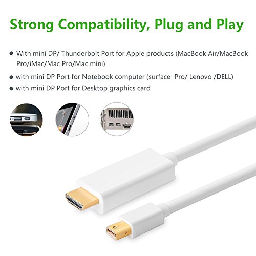 Ugreen 2m Mini Displayport auf Hdmi Video Adapter Kabel Thunderbolt 1080P für PC und Apple / MAC, MacBook Pro, MacBook Air Ultrabook oder Pc Tablet Weiß - 5