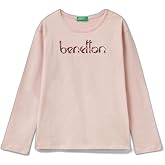 United Colors of Benetton &Ouml;n&uuml; Pullu Logo İşlemeli Bisiklet Yaka Uzun Kollu T-Shirt Kız &Ccedil;ocuk T-Shirt