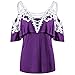 Produktbild OSYARD Damen Lace Stitching Schal Tau Schulter Overlay Applique T-Shirt Top Bluse(EU 42/M, Purple)