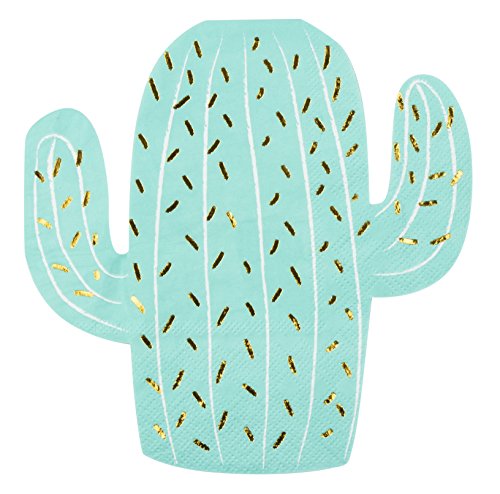 Blue Panda Tovaglioli di Carta USA e Getta (Confezione da 50) - Design a Forma di Fustagno di Cactus con Foglia d'oro, 3 Strati, Piegato: 6,5 x 6,6 Pollici