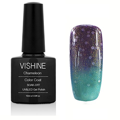 Vishine 10ml Shellac UV LED Gel auflösbarer Nagellack Farbwechsel Thermo Gel Gellack glitzer braun-grün Full Shimmer, 1er Pack (5727)