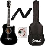 Juârez Acoustic Guitar, 38 Inch Cutaway, 038C with Bag, Strings, Pick and Strap, Black