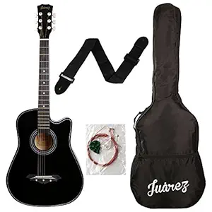 Ju?rez Acoustic Guitar, 38 Inch Cutaway, 038C with Bag, Strings, Pick and Strap, Black