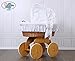 **BRAND NEW LUXURY NATURAL WICKER CRIB / MOSES BASKET / BASSINET WITH HOOD, SOLID WOODEN BASE, WHITE WITH LACE BEDDING SET + BRITISH MADE MATTRESS