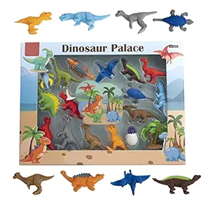 WISHKEY Colorful Dinosaur Theme Stationary for Boys & Girls with 17 Cute Adorable Dino Erasers, Fancy Eraser Set Birthday Party Return Gift for Kids (Multicolor)