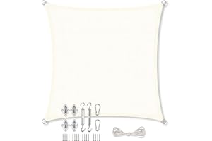Vivanutria aguasol Sonnensegel Quadrat 4 x 4 m + GRATIS (!) Befestigungsmaterial | Farbe Creme | für Garten, Balkon & Terrasse | Sonnenschutz | Wetterschutz | wasserabweisend | PES | Polyester