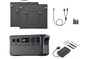 DJI Power 1000 Estación de energía portátil con 2 paneles solares plegables de 100 W, DC5521 hembra a Anderson 30 A/XT60 hembra, adaptador DC 3 en 1, 1 MPPT, off-grid para camping y autocaravanas.