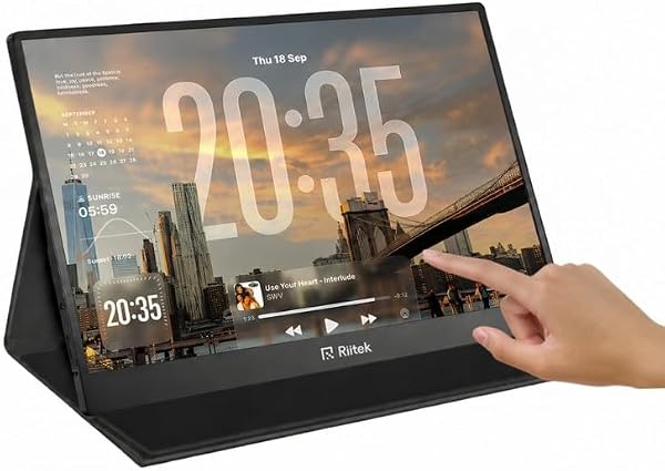 Riitek15.6 Inch Portable Touchscreen Monitor Full HD 1920x1080 IPS Display USB-C & Mini HDMI External Travel Monitor with Dual Speakers Slim Lightweight Screen