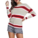 ITISME Damen Strickjacke Frauen Streifen Oansatz Langarm Strickpullover Strickwaren Bluse Pullover Tops