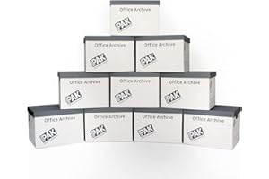 StorePAK Office Archive Boxes - Storage Cardboard Boxes with Handles & Lids (Pack of 10) 34.2 Litres – H28.2 x W31.7 x D38.3 cm - White & Grey