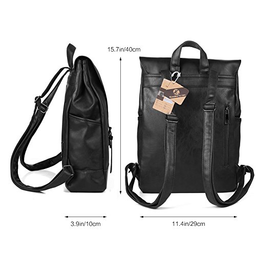 Koolertron Retro Kunstleder Vintage Fashion Unisex School Student Laptop(14″) Rucksack Wanderrucksack Hiking Backpack Damen Herren Schultertasche Rucksack Für Camping Reise Geeignet für Acer Aspire, MacBook, iPhone, iPad und Samsung Tablet drei Farbe (Schwarz) - 2