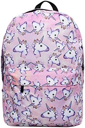 NobleQueen 2017 Cute Kawaii Fashion Emoji Unicorn Panda Printed Backpack Rucksack For Girls Teenages School Sport Outdoor (unicorn pink)