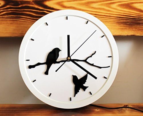 CHLWW Pastoral Creative Personality Simple Fun Plastic Bird Branch Power Led Luminous Wall Clock,White