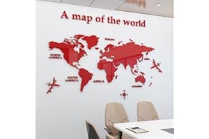 SHUANGHAO Poster Cartina Mappa del Mondo Mirror Wall Art Specchio Stickers Adesivo Adesivi Zarta Murale da Paratiarete Muro Bambini Frasi 3d Mac Murali Decorazioni Per Soggiorno,TV Par,Ufficio Rosso 180*100cm