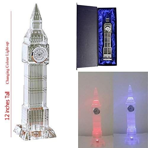 Crystal London White colour Big Ben Clock with Lights UK Souvenir - 24cm by ES