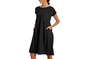DASFSAGH 2024 Nuevo Vestido Verano Cuello Redondo para Mujeres Casual Y CóModo AlgodóN De Manga Corta Bolsillo Falda Playa Vestidos Verano Mujer 2024 Largos Elegantes Vestidos De Boda Invitada Vacaciones