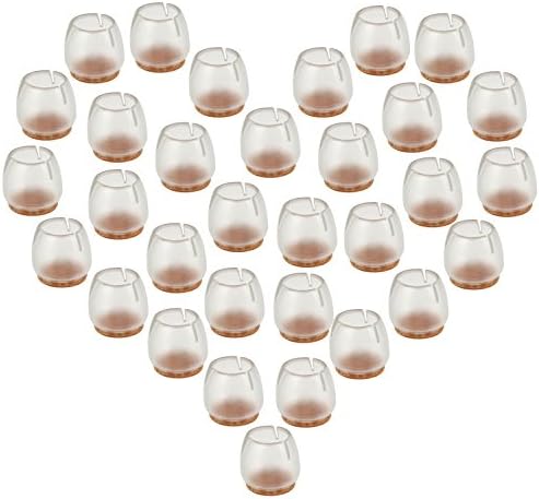 Safeyo 32-Pack Chair Leg Caps Round Transparent Clear Silicone Floor Protector Covers for 25mm to 29mm in Diameter Round Furniture Table Feet