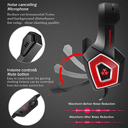 Swenter Gaming Headset fÃ¼r PS4, 3.5mm Surround Sound Kabelgebundenes Headset mit Mikrofon, Buntes LED-Licht, KopfhÃ¶rer fÃ¼r Laptop, Mac, Xbox One, Tablet, PC, Smartphone (Rot)