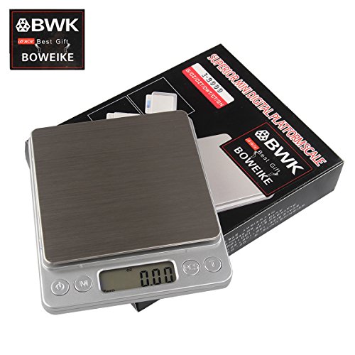 Boweike Präzisionswaage Küchen Waage 3000g-0.1g Elektronische Waage Küchenwaage LCD Anzeige Mit Blau Licht Digitalwaage Mini Scale