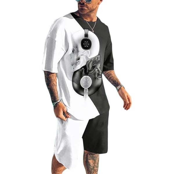 Seiveini Ensemble Survêtement Homme 2 Pièces Été - T-Shirt Manches Courtes + Short Jogging Imprimé - Tenue Sport Confortable