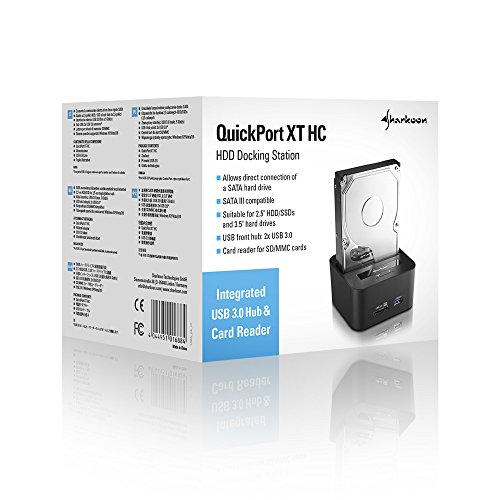 Sharkoon QuickPort XT HC – HDD Dockingstation (für SATA Festplatte, Kartenleser, USB Hub, USB 3.0) schwarz - 3