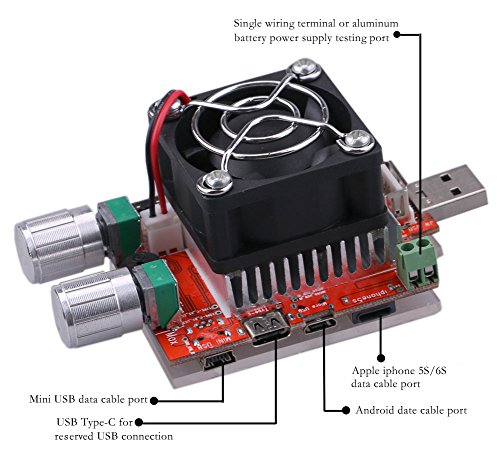 Yeeco 35W USB-Batterie laden Tester Board DC 3-21V 3A Einstellbare Konstantstrom Strom-Entlade-Widerstand für Spannung Strom-Monitor, Mobiles Ladegerät Tester, Entladezeit Aging - 6