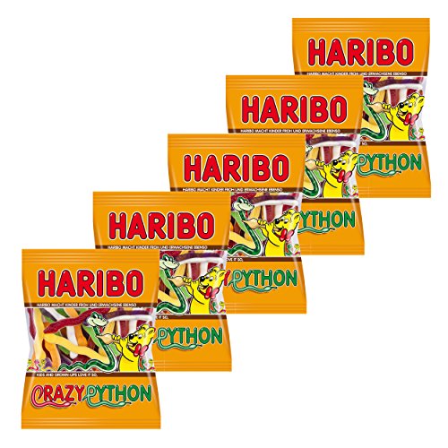 Haribo Crazy Python, 5er Pack, Gummibärchen, Weingummi, Fruchtgummi, Im Beutel, Tüte