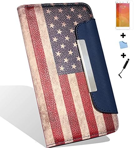 Aeontop 4 en 1 Case Cover for Xiaomi Mi4, Blue Red Retro Union Jack UK Flags Printed Wallet Flip Smart Stand PU Leather Case Cover With FREE Screen Protector With FREE Screen Protector, US Flag