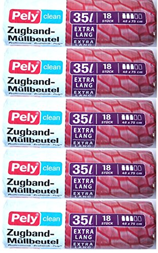 90 Stk. extra lange Zugband Müllbeutel (35 Liter), optimal für schlanke Mülleimer wie Wesco Superboy, Big Double Boy und viele andere Abfallsammler