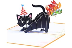 ANEWISH Pop Up 3D kot, kartka urodzinowa, kartka z życzeniami, kartka przyjaźni, kartka prezentowa, kartka niespodzianka, kartka zachęty z czarnym kotem