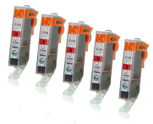 5 Druckerpatronen mit Chip und Füllstandsanzeige kompatibel zu Canon CLI-526 (Magenta) passend für Canon Pixma IP-4850 IP-4950 IX-6550 MG-5140 MG-5150 MG-5240 MG-5250 MG-5300 MG-5340 MG-5350 MG-6150 MG-6200 MG-6250 MG-8150 MG-8200 MG-8240 MG-8250 MX-710 MX-715 MX-885 MX-890 MX-895
