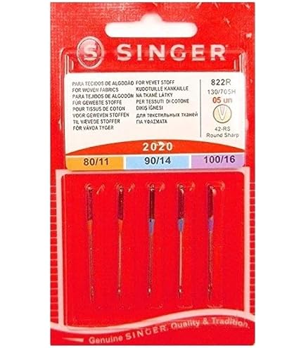 Aiguilles Machine à Coudre Singer 2020 - Lot De 5 Mixed (80/12-90/14-100/16) - Universelles Tous Tissus