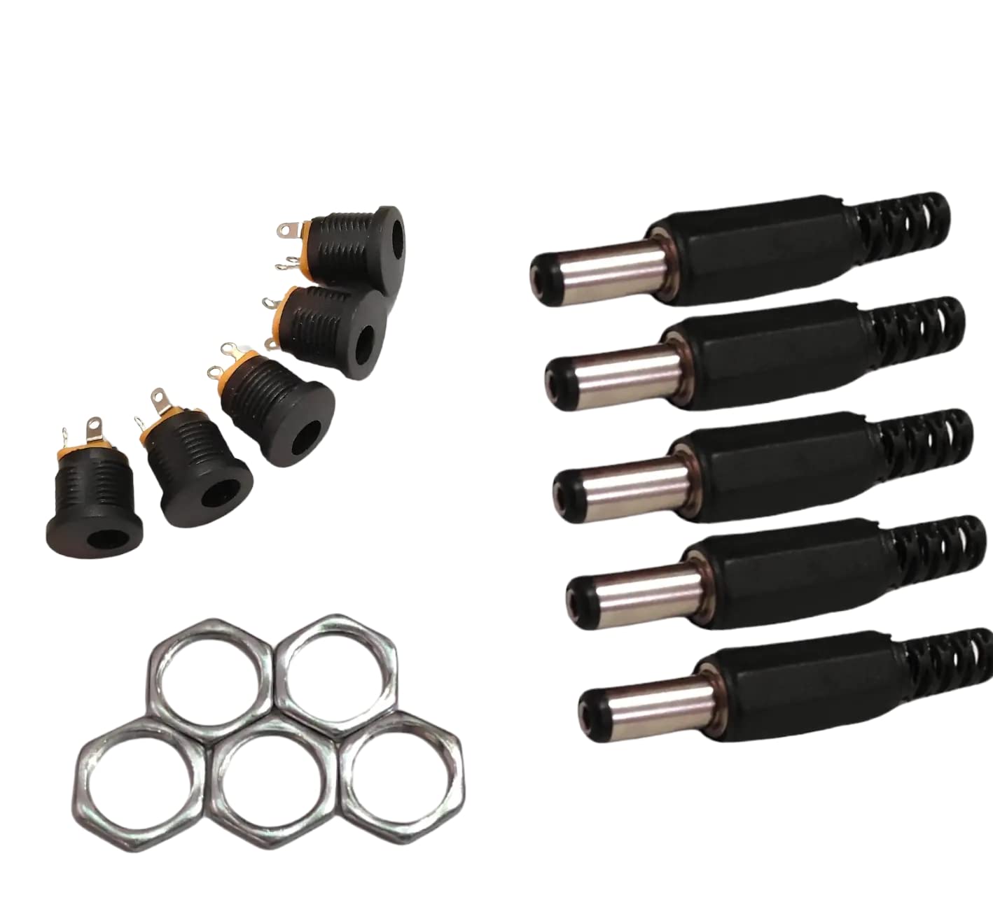 UNIVERSAL HUB� 5 Pairs of DC Connector Panel Mount Round Nut Jacks (Male and Female Sockets)