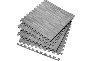 SAFFRI Interlocking Large Grey wooden Floor Mat Garage Exercise Play Yoga Gym Gymnastic Home Office Mat (Grey, 44 Mats 176 square feet)