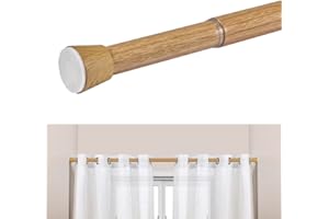 Barra de cortina sin taladrar telescópica, metálica y extensible de 28 mm de diámetro, Instalación a presión, resistente, Ideal para cortinas, armarios y baños STORESDECO Color Madera 120-210 cm